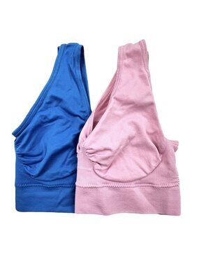 Sports Bras Set of 2 Size M Activewear Nylon Spandex Blue Pink Unbranded